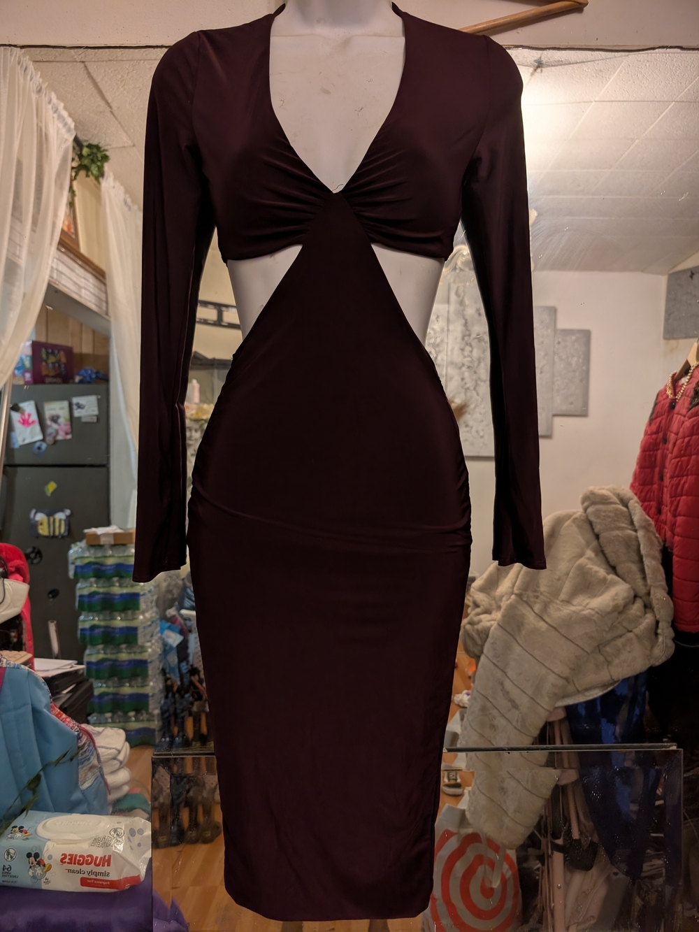 Fashion Nova Long Sleeve Cutout Midi Dress - Plum